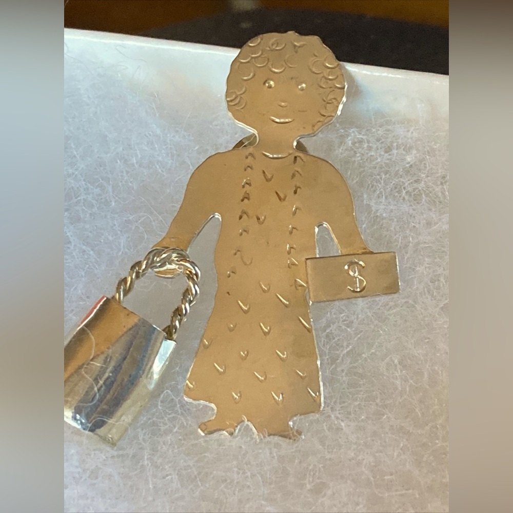 JOR Sterling Silver - Vintage Handmade Etched “Women Shopping”Pin